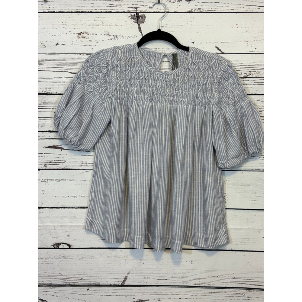 Women's Anthropologie Striped Smocked Blouse Blue/White Size XXS - Picture 2 of 7
